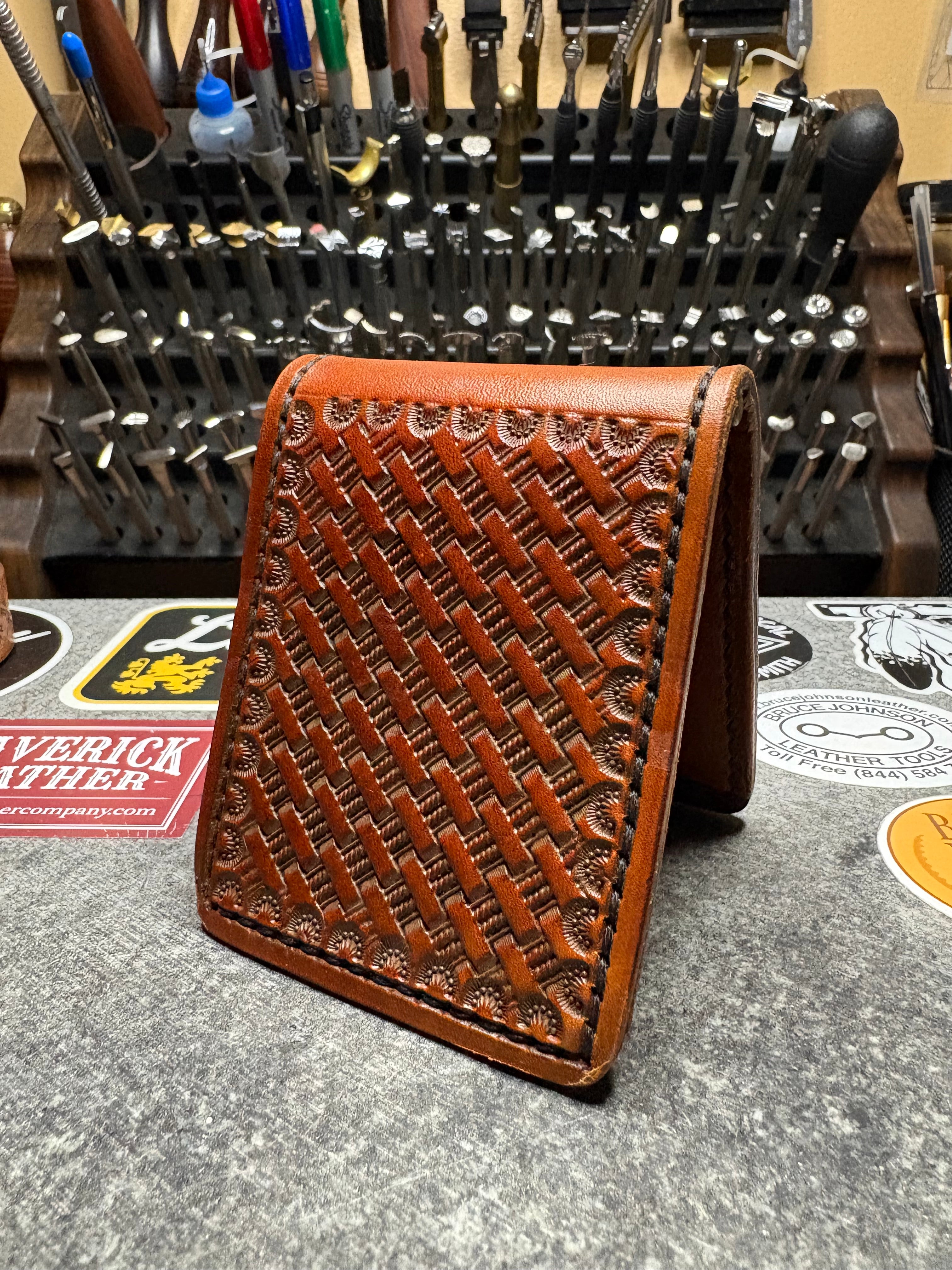 Hand Tooled Two Pocket Money Clip Wallet