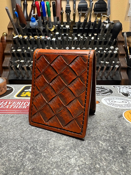 Hand Tooled Two Pocket Money Clip Wallet